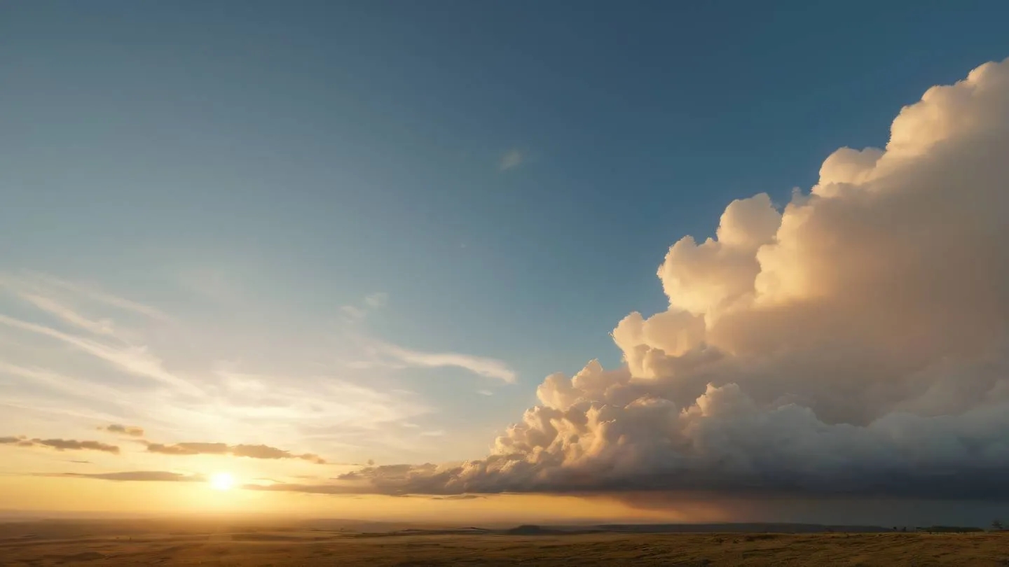 A serene landscape of rolling clouds during golden hour with soft sunlight filtering through captured from a low angle perspective showcasing warm yellow and cream tones high-quality ultra-realistic cinematic 8K UHD high resolution sharp and detail