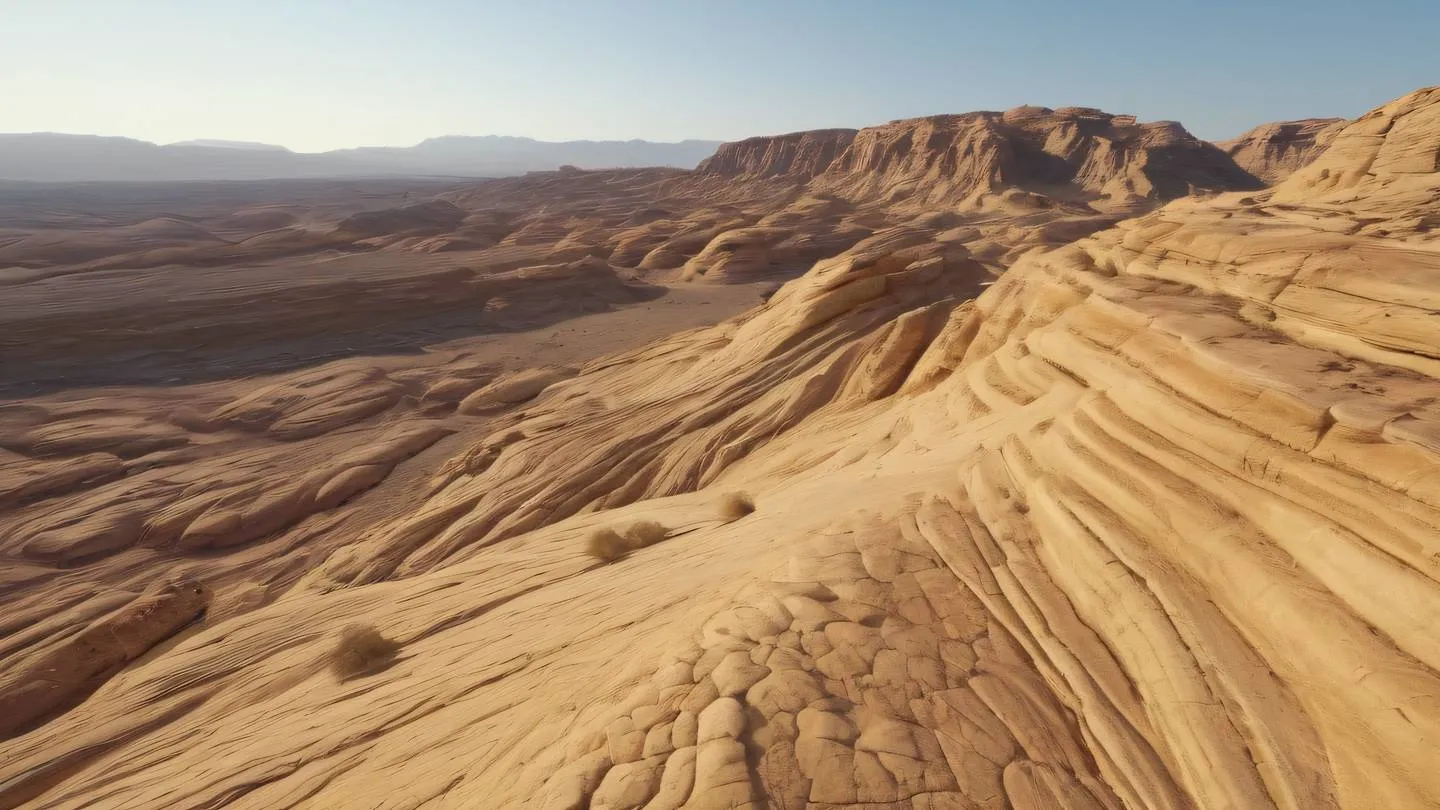 Smooth rocky formations in desert landscape with natural erosion patterns featuring warm yellow and sandstone colors shot from a diagonal angle perspective high-quality ultra-realistic cinematic 8K UHD high resolution sharp and detail