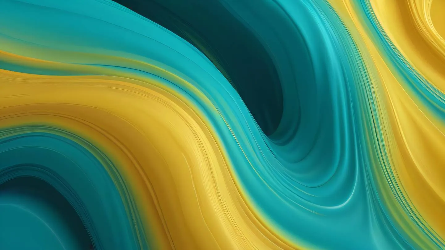 Abstract fluid shapes representing smooth navigation flow featuring flowing curves and dynamic movement colors in bright turquoise and golden yellow gradient captured from above perspective high-quality ultra-realistic cinematic 8K UHD high resolution sharp and detail