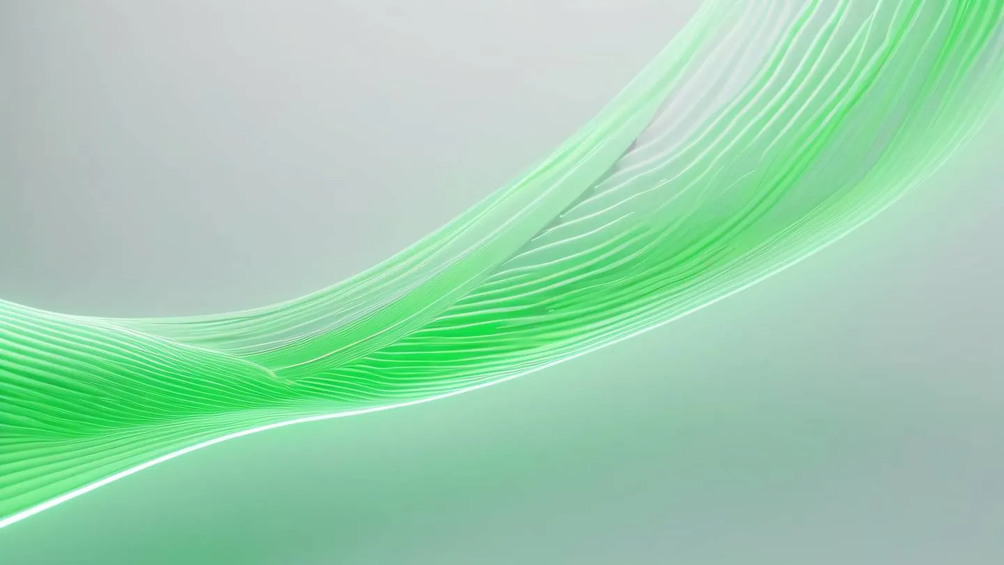 Abstract flowing neon green energy streams representing data flow with geometric patterns and sharp edges moving through a clean white space shot from a diagonal angle high-quality ultra-realistic cinematic 8K UHD high resolution sharp and detail