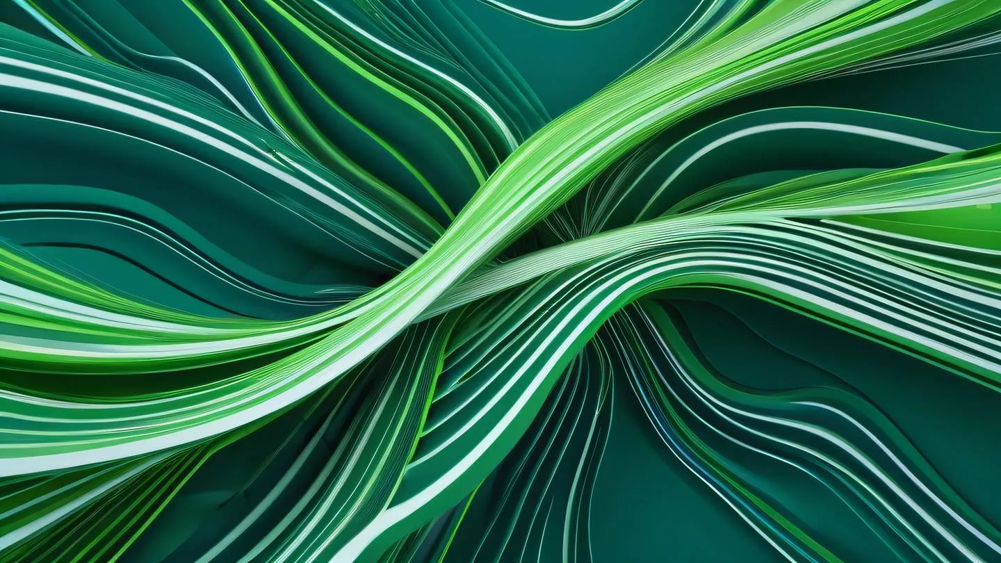 A modern abstract representation of flowing data streams in bright lime green and white colors against a deep teal background captured from a top-down perspective featuring smooth curved lines and geometric patterns interweaving like digital rivers high-quality ultra-realistic cinematic 8K UHD high resolution sharp and detail