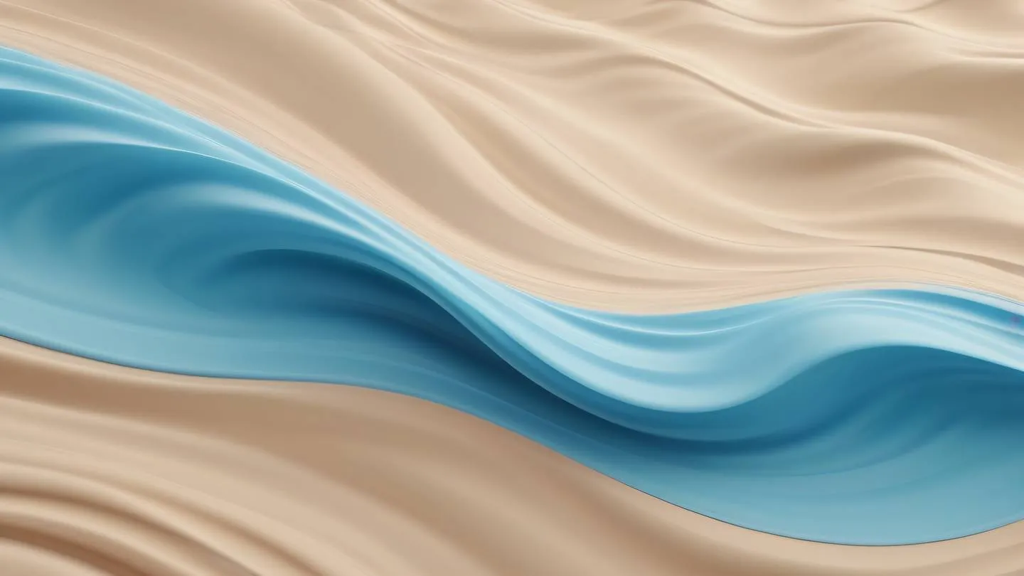 Dynamic abstract waves and curves in bright light blue against natural beige backdrop captured from a bird's eye view suggesting flow and movement in a minimalist style high-quality ultra-realistic cinematic 8K UHD high resolution sharp and detail