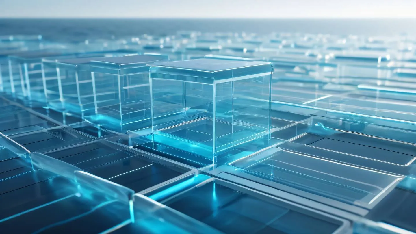 Futuristic data protection concept with layered translucent barriers and energy shields clean white and bright ocean blue colors captured from a cinematic wide angle view high-quality ultra-realistic cinematic 8K UHD high resolution sharp and detail