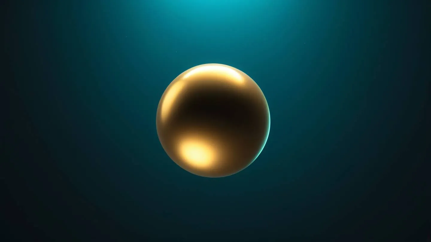 A minimalist composition of geometric shapes floating in space featuring a large sphere being compressed by two flat surfaces rendered in brilliant gold and turquoise blue gradients. Shot from a low angle perspective with dramatic lighting high-quality ultra-realistic cinematic 8K UHD high resolution sharp and detail