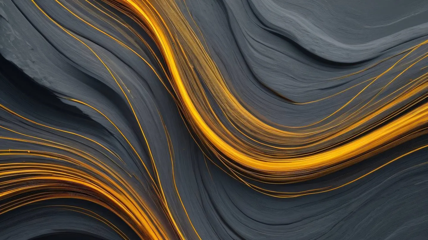 Abstract flowing lines representing data streams in bright golden yellow and warm orange colors against a stone gray backdrop captured from a bird's eye view high-quality ultra-realistic cinematic 8K UHD high resolution sharp and detail