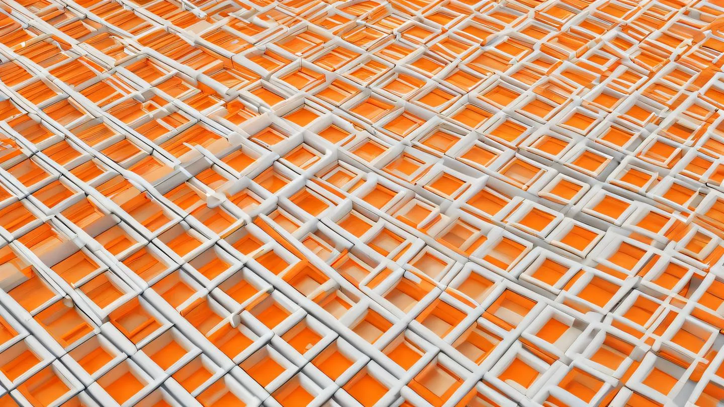 Abstract geometric patterns representing code coverage analysis featuring bright orange and white colors in an organized grid pattern camera angle: isometric view high-quality ultra-realistic cinematic 8K UHD high resolution sharp and detail