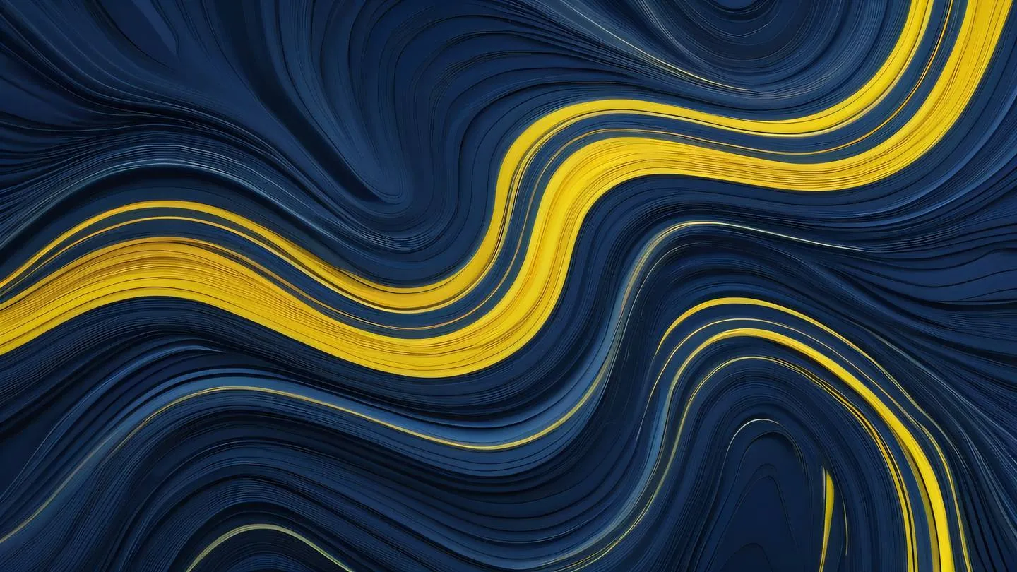 A serene abstract visualization of parallel streams flowing through a geometric landscape featuring navy blue and canary yellow gradients interweaving in dynamic patterns captured from a top-down aerial perspective high-quality ultra-realistic cinematic 8K UHD high resolution sharp and detail