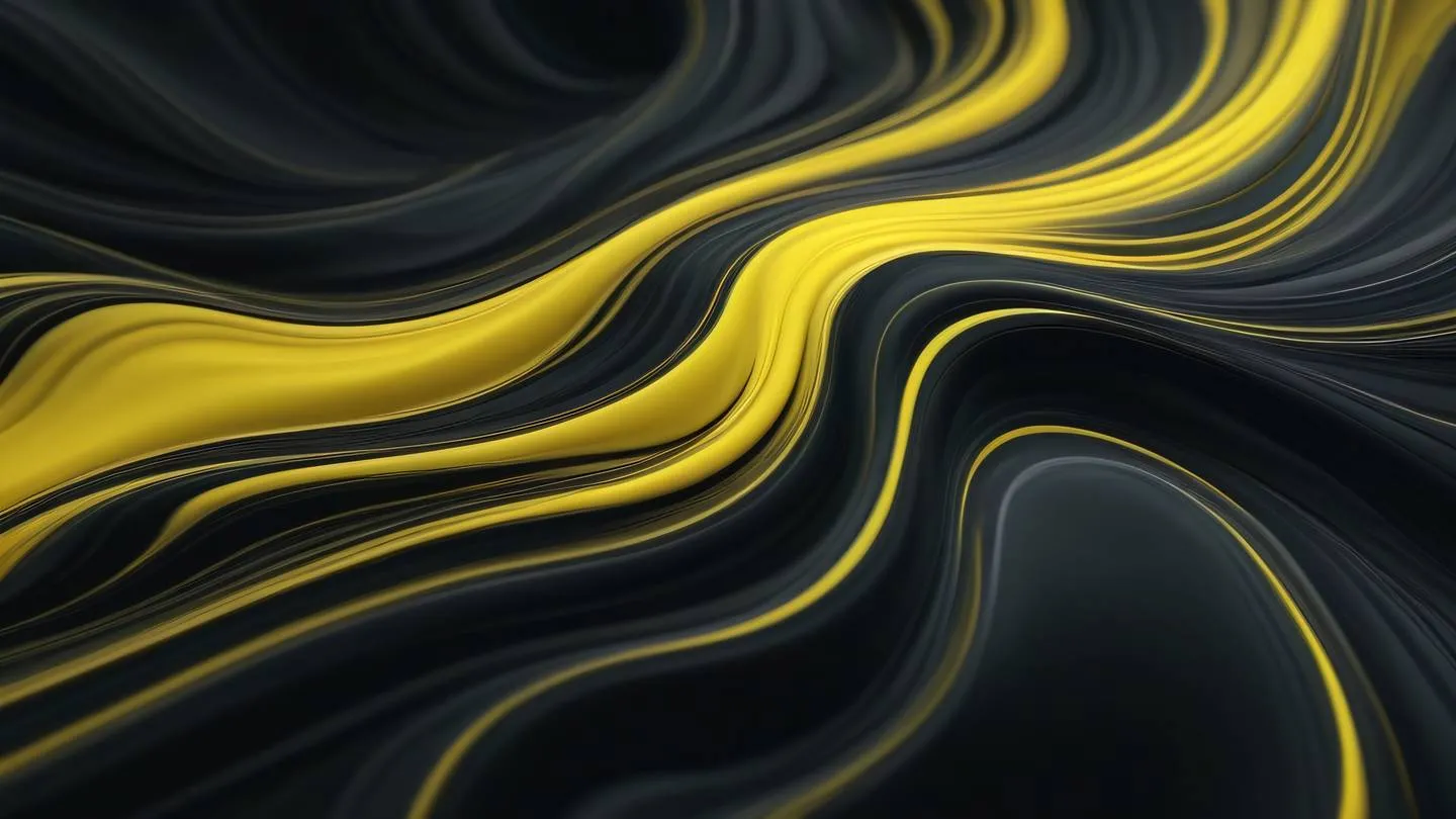 Abstract fluid dynamics showcasing smooth flowing streams in off-black and canary yellow colors merging and splitting in an artistic pattern captured from a side profile perspective high-quality ultra-realistic cinematic 8K UHD high resolution sharp and detail