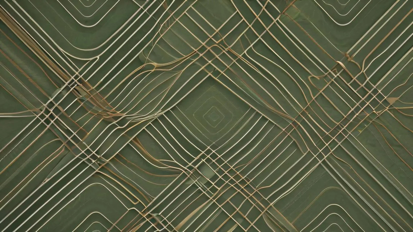 A minimalist geometric pattern representing flow control and decision paths featuring interconnected lines and shapes in natural earth tones of sage green and warm browns shot from top-down perspective high-quality ultra-realistic cinematic 8K UHD high resolution sharp and detail