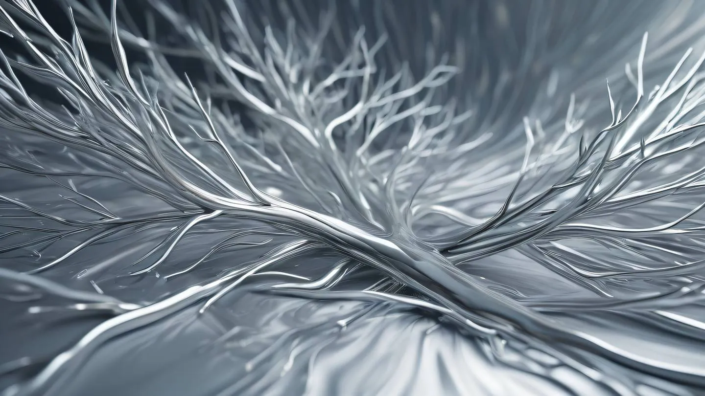 A modern abstract representation of branching paths with metallic silver and iridescent flowing elements against a bright background photographed from a 45-degree angle high-quality ultra-realistic cinematic 8K UHD high resolution sharp and detail