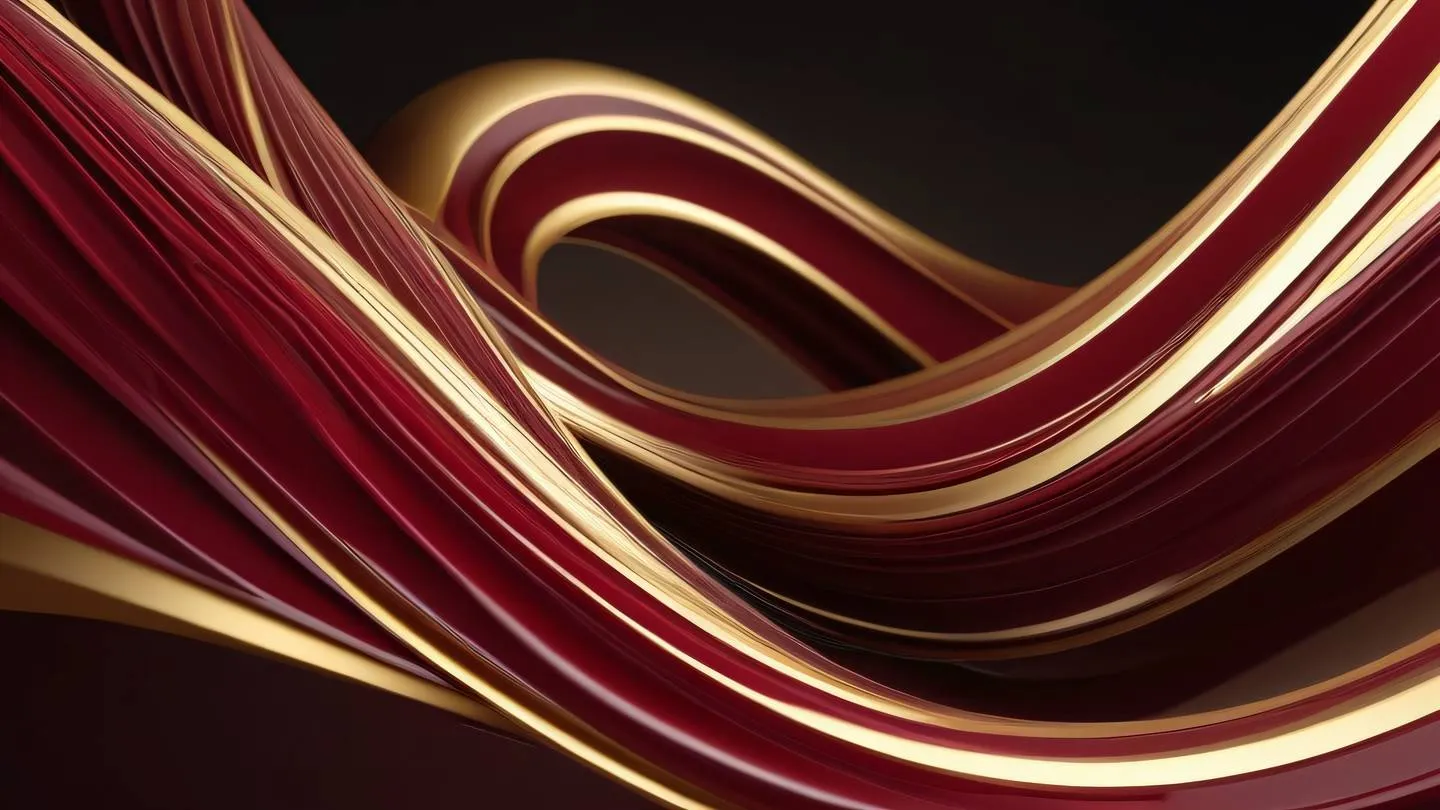 A dynamic composition of flowing curves and geometric shapes representing program flow in bright maroon and natural golden tones viewed from a dynamic low angle perspective high-quality ultra-realistic cinematic 8K UHD high resolution sharp and detail