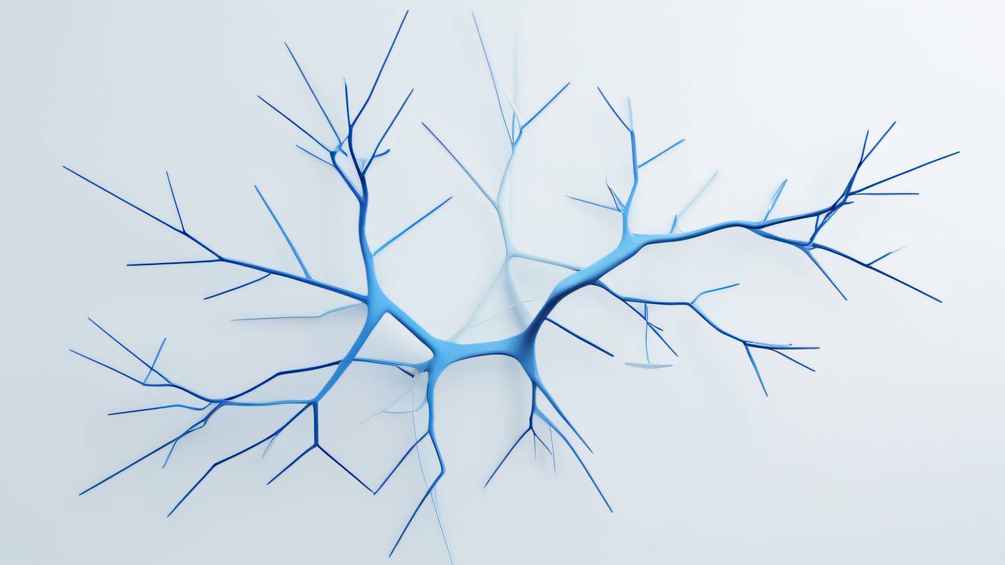 A minimalist abstract representation of error paths branching out like a tree rendered in light blue and cobalt colors with sharp geometric shapes against a white background viewed from a top-down perspective high-quality ultra-realistic cinematic 8K UHD high resolution sharp and detail