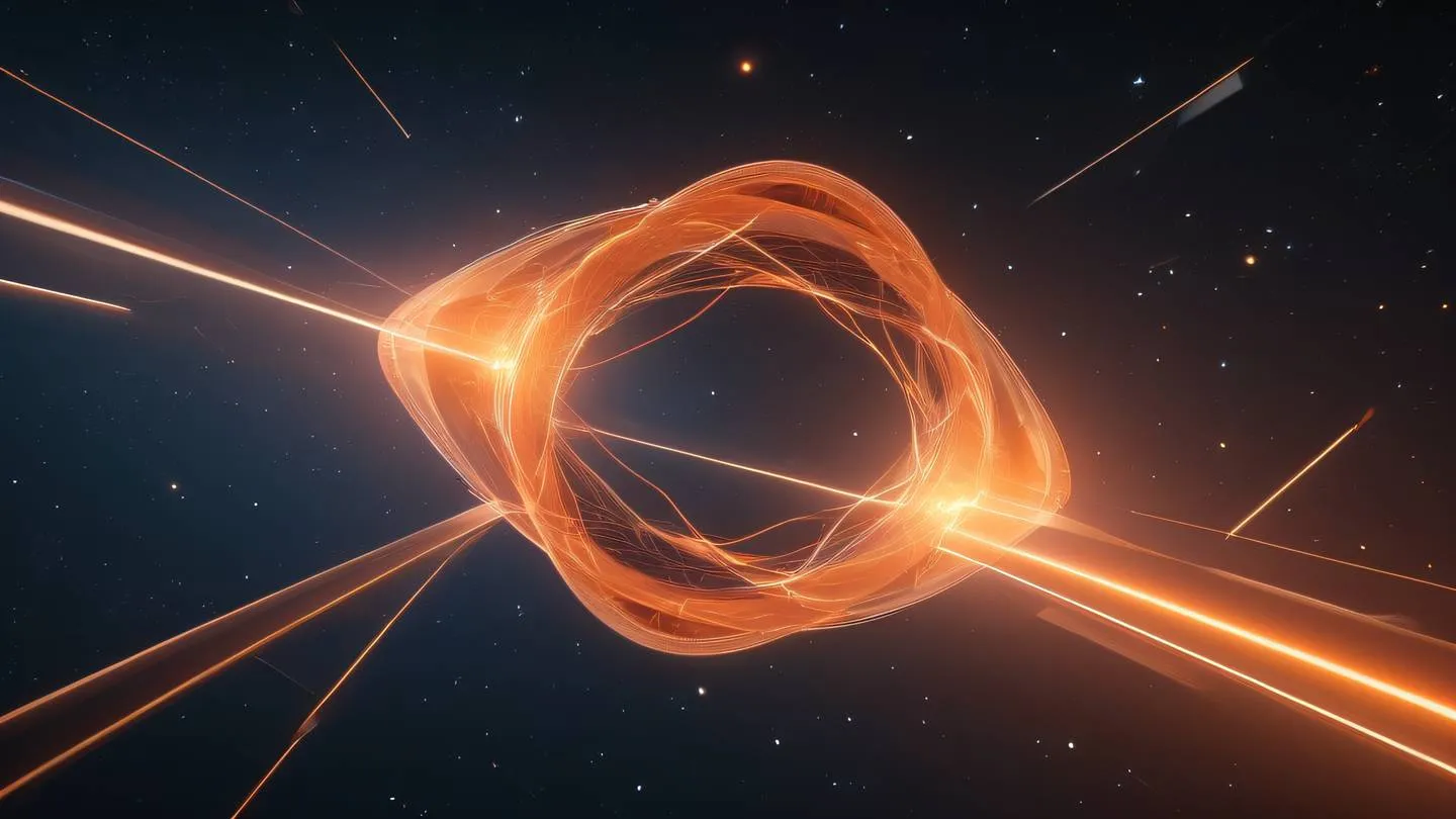 Abstract representation of interconnected geometric shapes floating in space with glowing salmon-orange and peach gradients creating a sense of flow and connection captured from a bird's eye view high-quality ultra-realistic cinematic 8K UHD high resolution sharp and detail