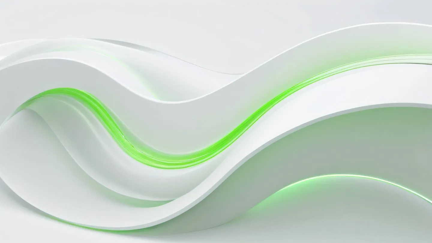 Abstract flowing lines forming a continuous path against a clean white background with accents of neon green and off-white shot from a 45-degree angle high-quality ultra-realistic cinematic 8K UHD high resolution sharp and detail