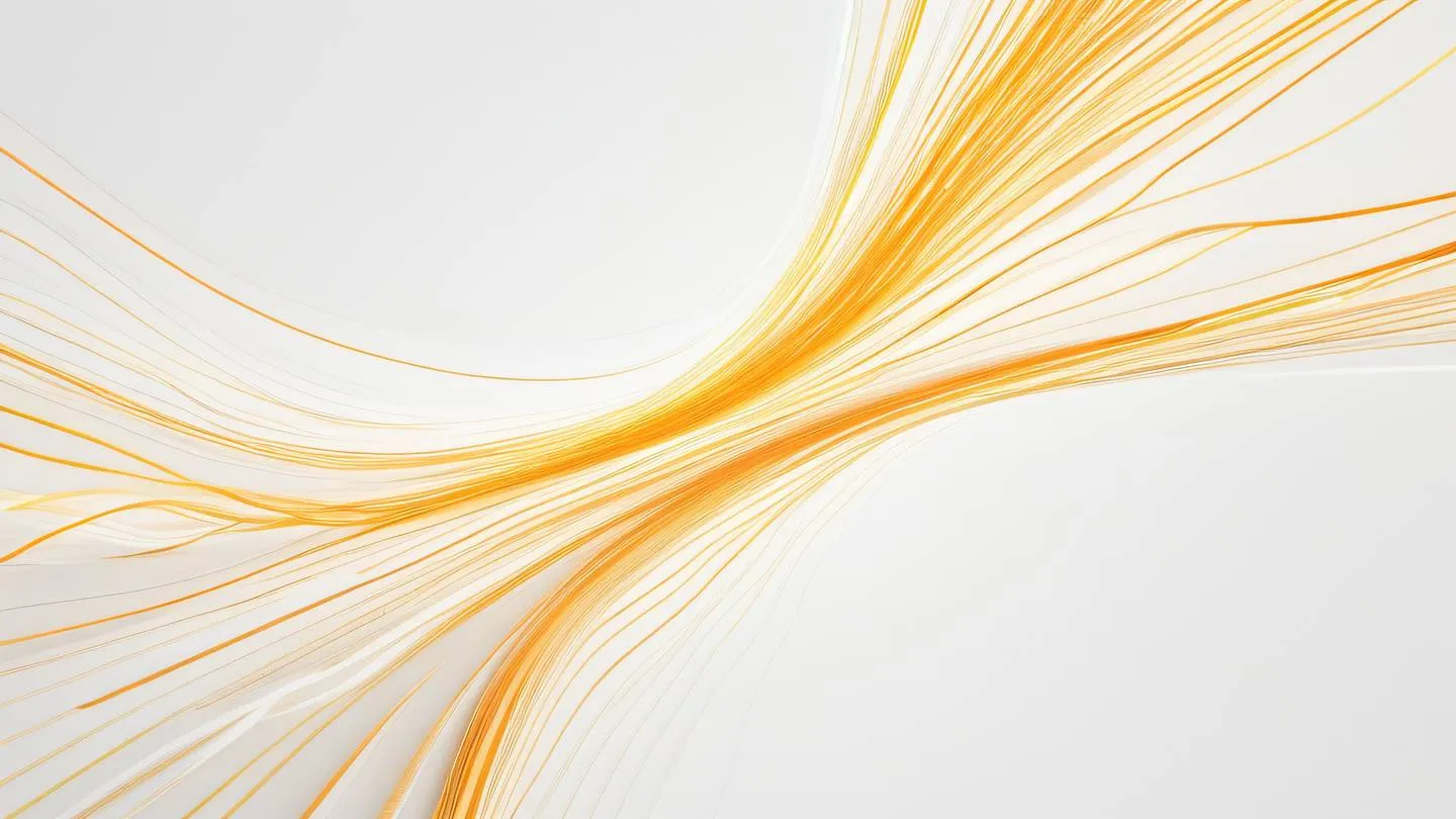 Abstract flowing lines representing data streams and connections viewed from a top-down perspective. Colors: Vibrant orange and yellow streams against a clean white background creating a sense of movement and organization. Style: high-quality ultra-realistic cinematic 8K UHD high resolution sharp and detail