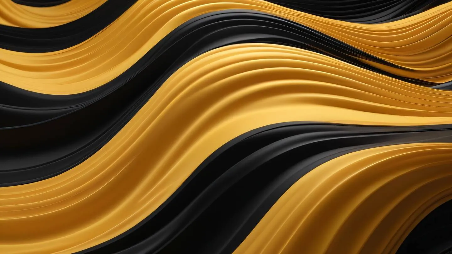 Flowing abstract waves and curves representing speed and efficiency rendered in bright butterscotch yellow and black colors photographed from a side angle with dramatic lighting high-quality ultra-realistic cinematic 8K UHD high resolution sharp and detail