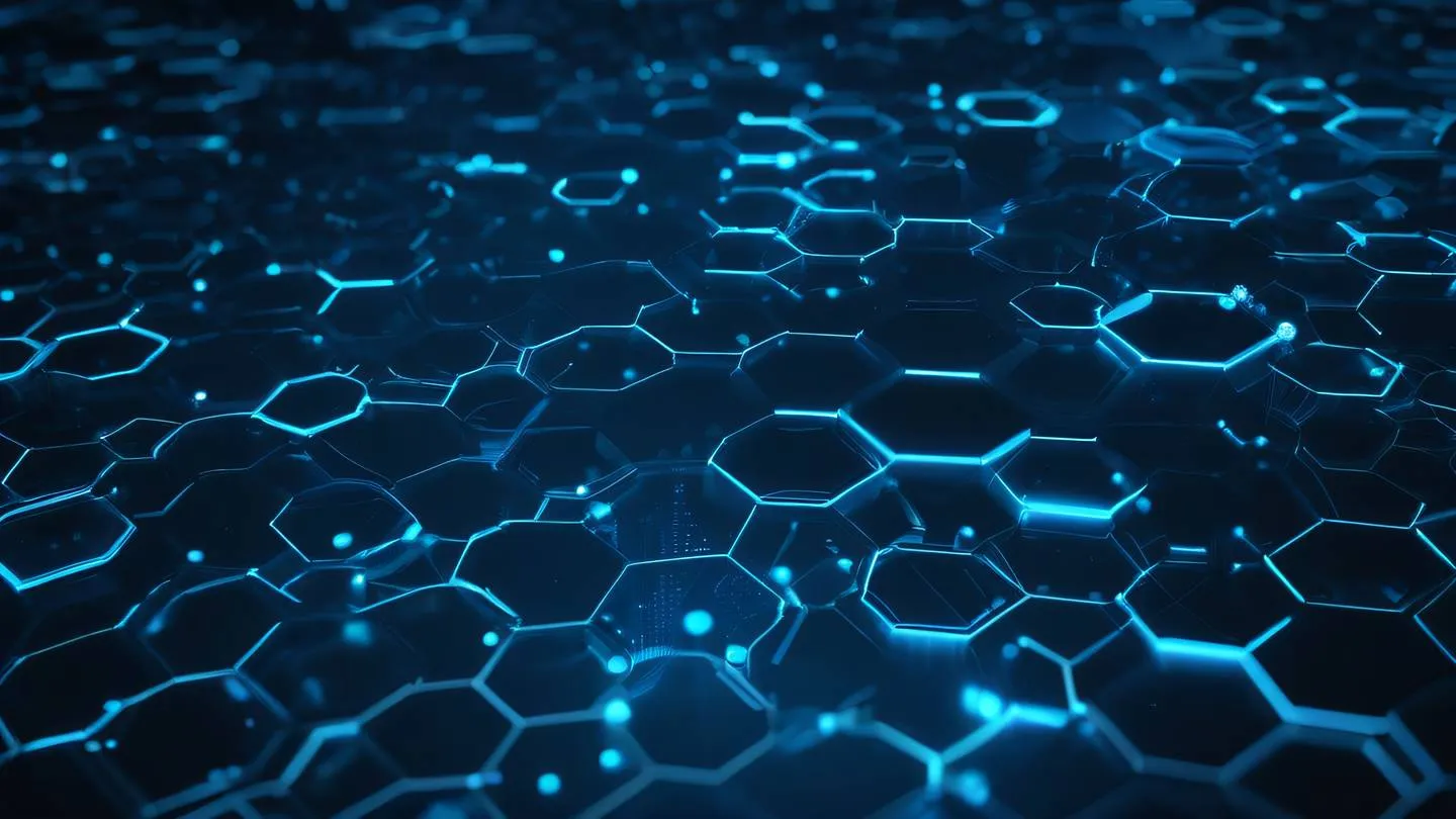 A minimalist geometric representation of database architecture featuring interconnected hexagonal nodes in neon blue and metallic silver colors with flowing data streams between them viewed from a 45-degree elevated angle high-quality ultra-realistic cinematic 8K UHD high resolution sharp and detail