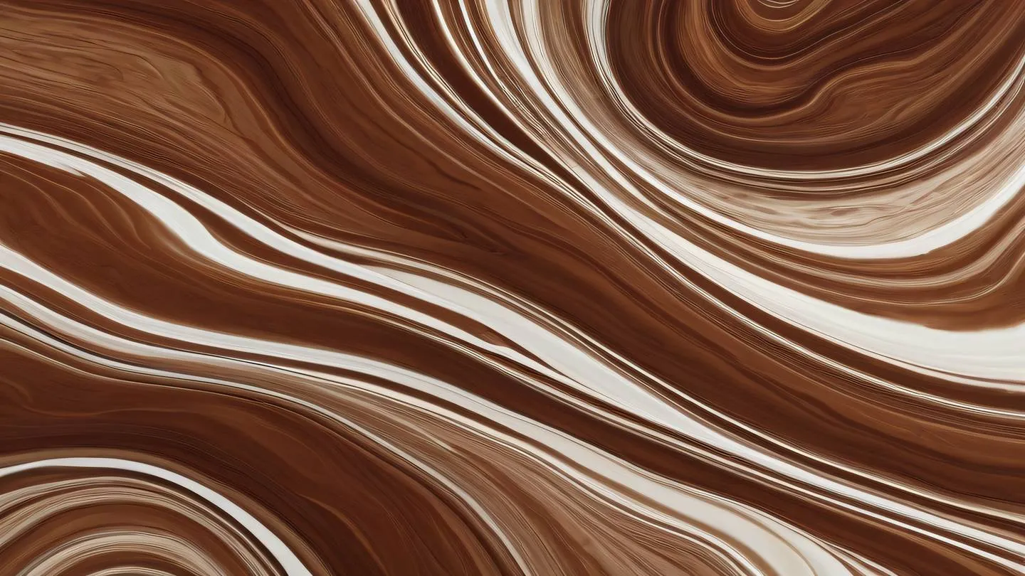 Flowing liquid patterns resembling ocean currents rendered in rich brown and mahogany swirls against a bright background. Photographed from an aerial perspective high-quality ultra-realistic cinematic 8K UHD high resolution sharp and detailed