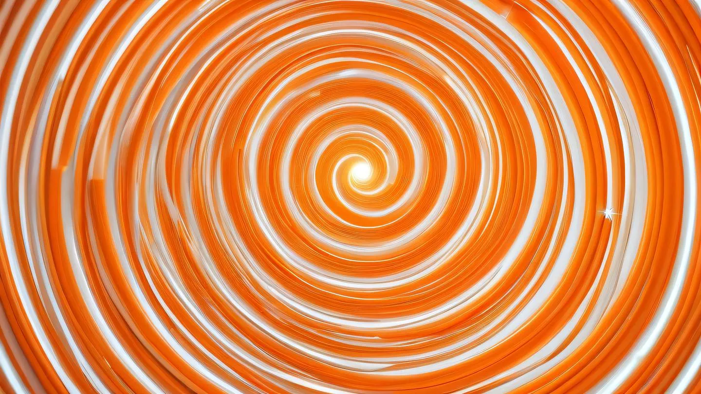 A modern abstract representation of fiber optic cables intertwined in a spiral pattern against a bright orange and white background shot from above featuring smooth curves and dynamic light trails high-quality ultra-realistic cinematic 8K UHD high resolution sharp and detail