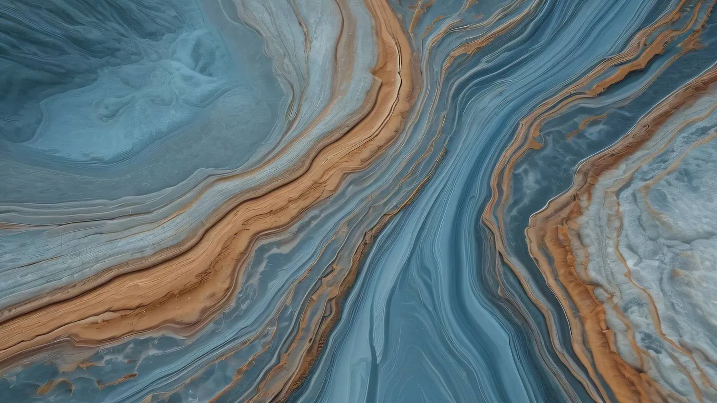 Abstract fluid data streams flowing through crystalline structures dominant stone and clay colors with hints of dusty blue captured from a top-down perspective high-quality ultra-realistic cinematic 8K UHD high resolution sharp and detail