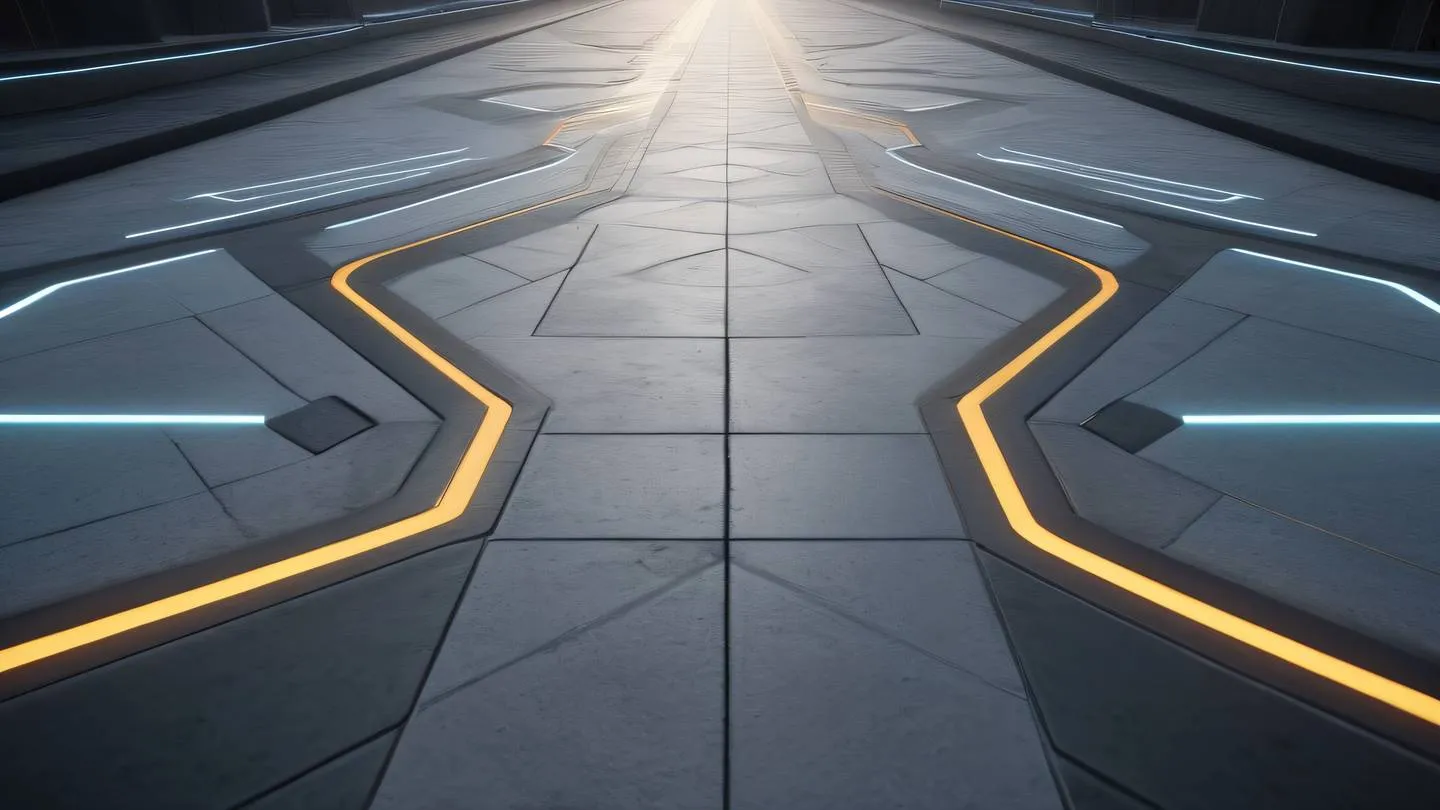 Elegant network of luminous pathways representing data flow bright concrete and stone colors with subtle black accents photographed from a dutch angle high-quality ultra-realistic cinematic 8K UHD high resolution sharp and detail