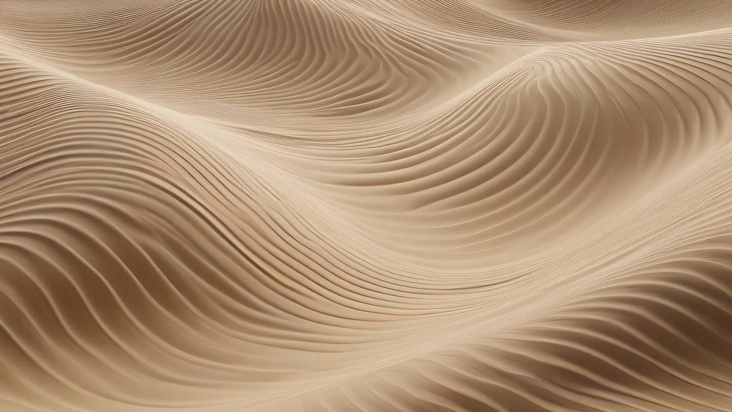 Abstract flowing waves of data represented by smooth curved lines in October mist and sand colors with gentle ripples suggesting data transformation captured from a diagonal angle high-quality ultra-realistic cinematic 8K UHD high resolution sharp and detail