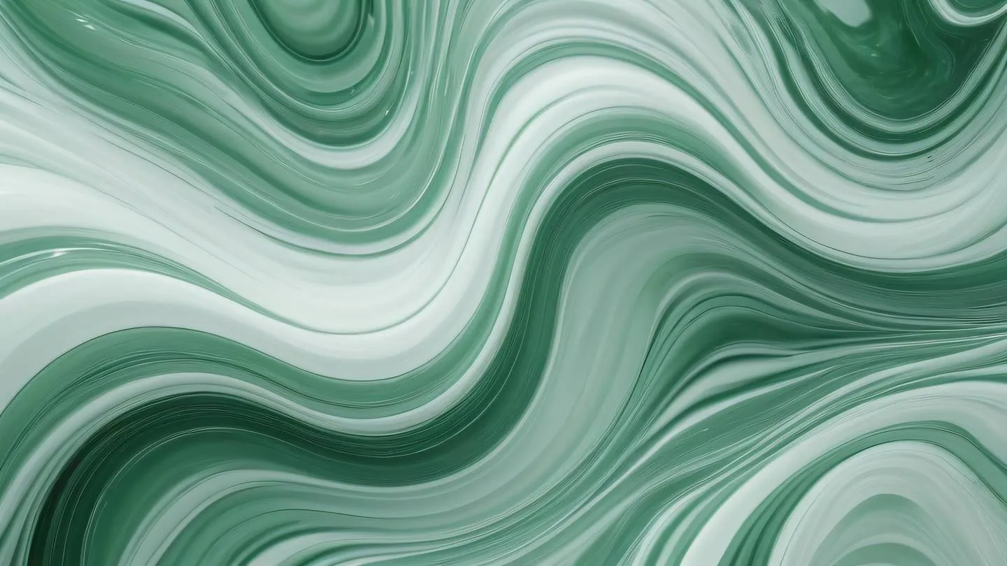 An abstract fluid dynamics visualization with swirling patterns in sage green and white resembling flowing data streams high-quality ultra-realistic cinematic 8K UHD high resolution sharp and detail captured from a top-down aerial view