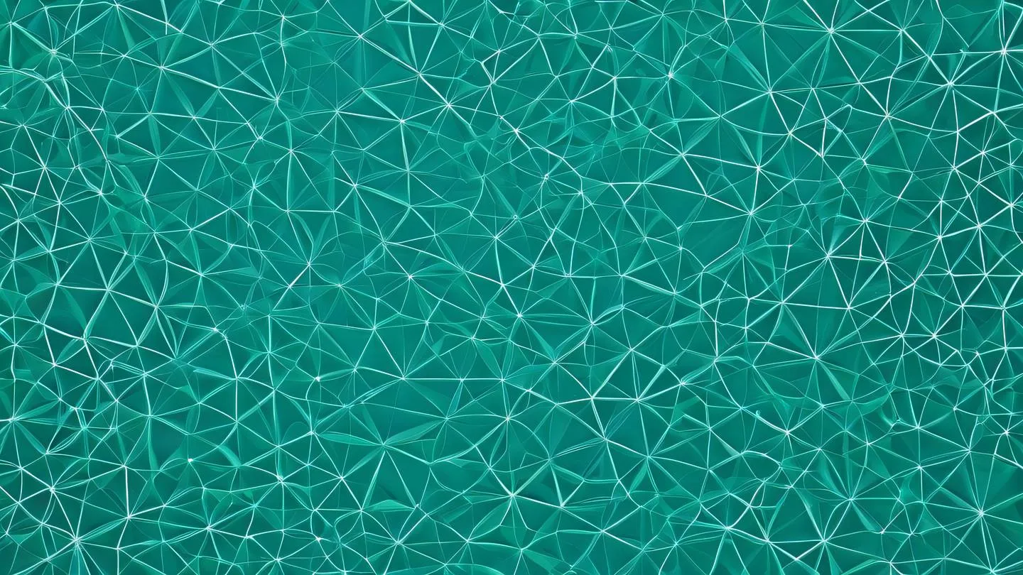 An abstract composition of interconnected geometric shapes in bright turquoise and seafoam green forming a network pattern shot from directly above high-quality ultra-realistic cinematic 8K UHD high resolution sharp and detail