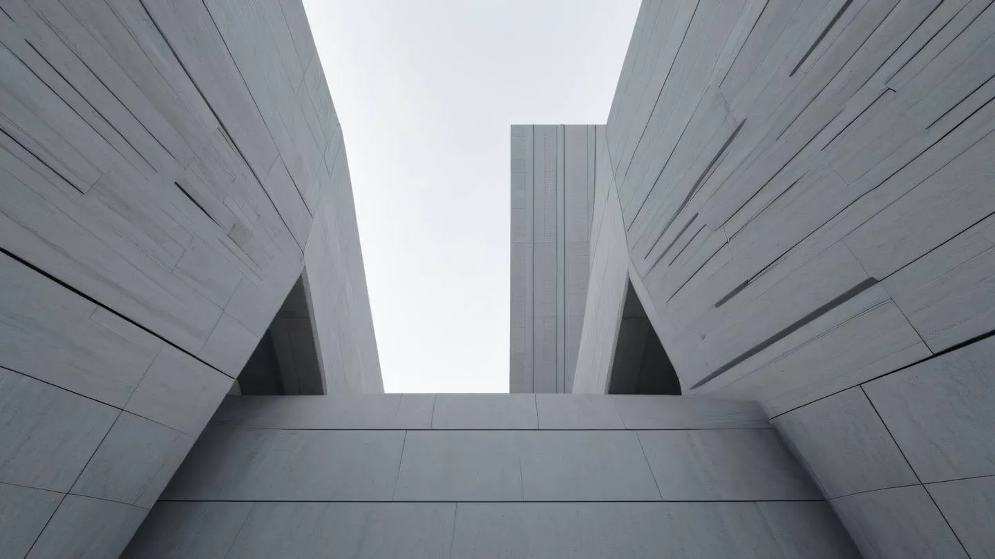 Abstract minimalist architectural shapes featuring clean lines and geometric patterns in stone gray and white tones photographed from a straight-on perspective creating a sense of symmetry and balance. high-quality ultra-realistic cinematic 8K UHD high resolution sharp and detail