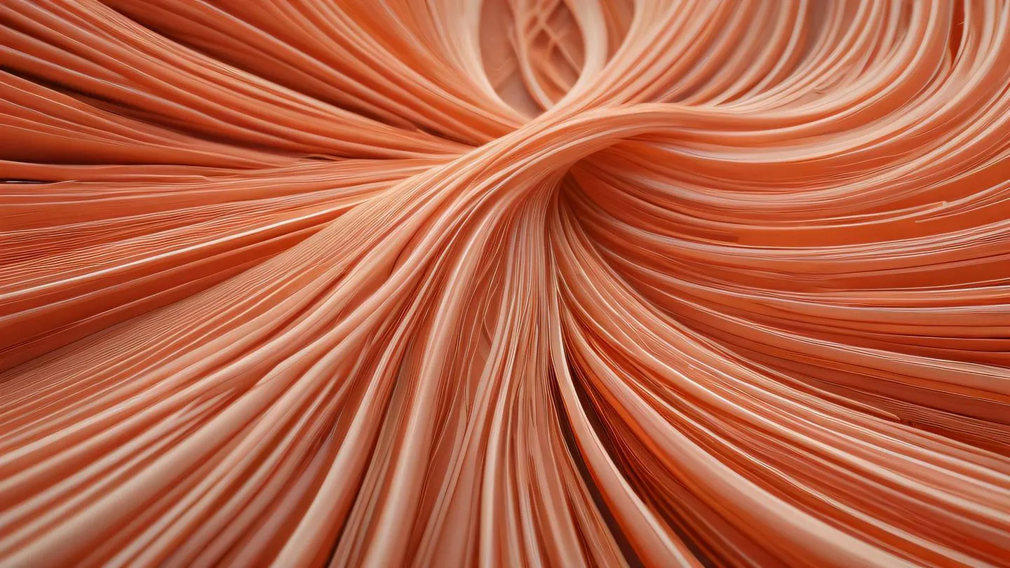 Abstract flowing lines and interweaving pathways in salmon-orange and neutral colors suggesting parallel processing and data flow captured from a 45-degree angle high-quality ultra-realistic cinematic 8K UHD high resolution sharp and detail