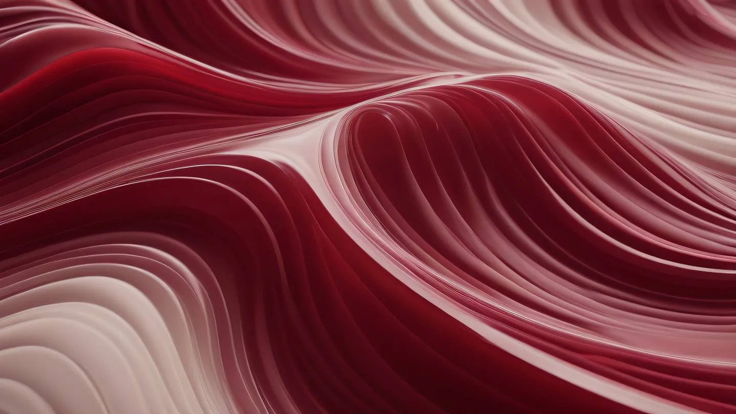 Abstract flowing waves and circular patterns in ruby red and neutral tones suggesting harmony and synchronized processes captured from a slightly elevated angle high-quality ultra-realistic cinematic 8K UHD high resolution sharp and detail