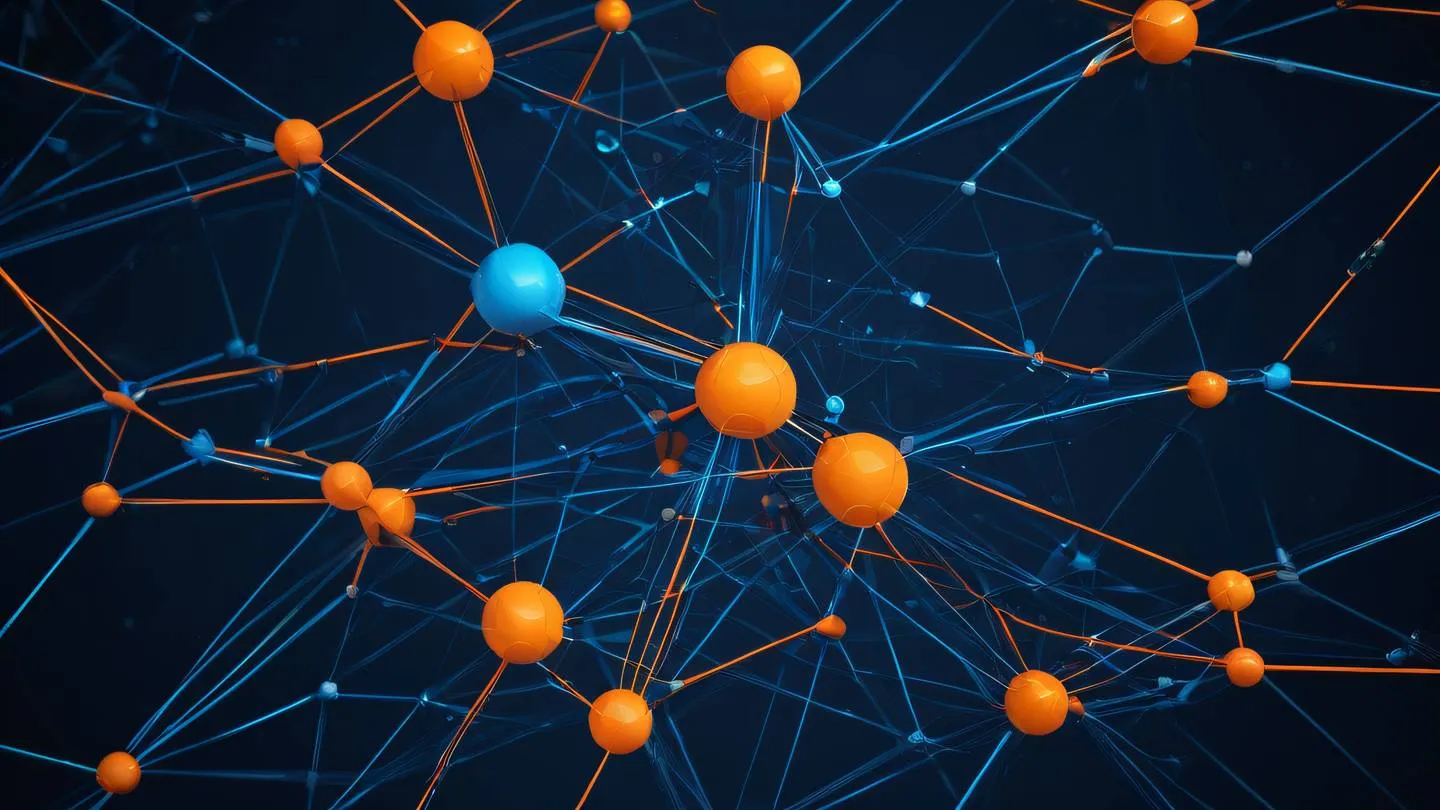 A geometric abstract representation of error handling mechanisms featuring interconnected nodes and pathways in bright orange and electric blue tones against a deep navy background ultra-realistic cinematic 8K UHD high resolution sharp and detailed