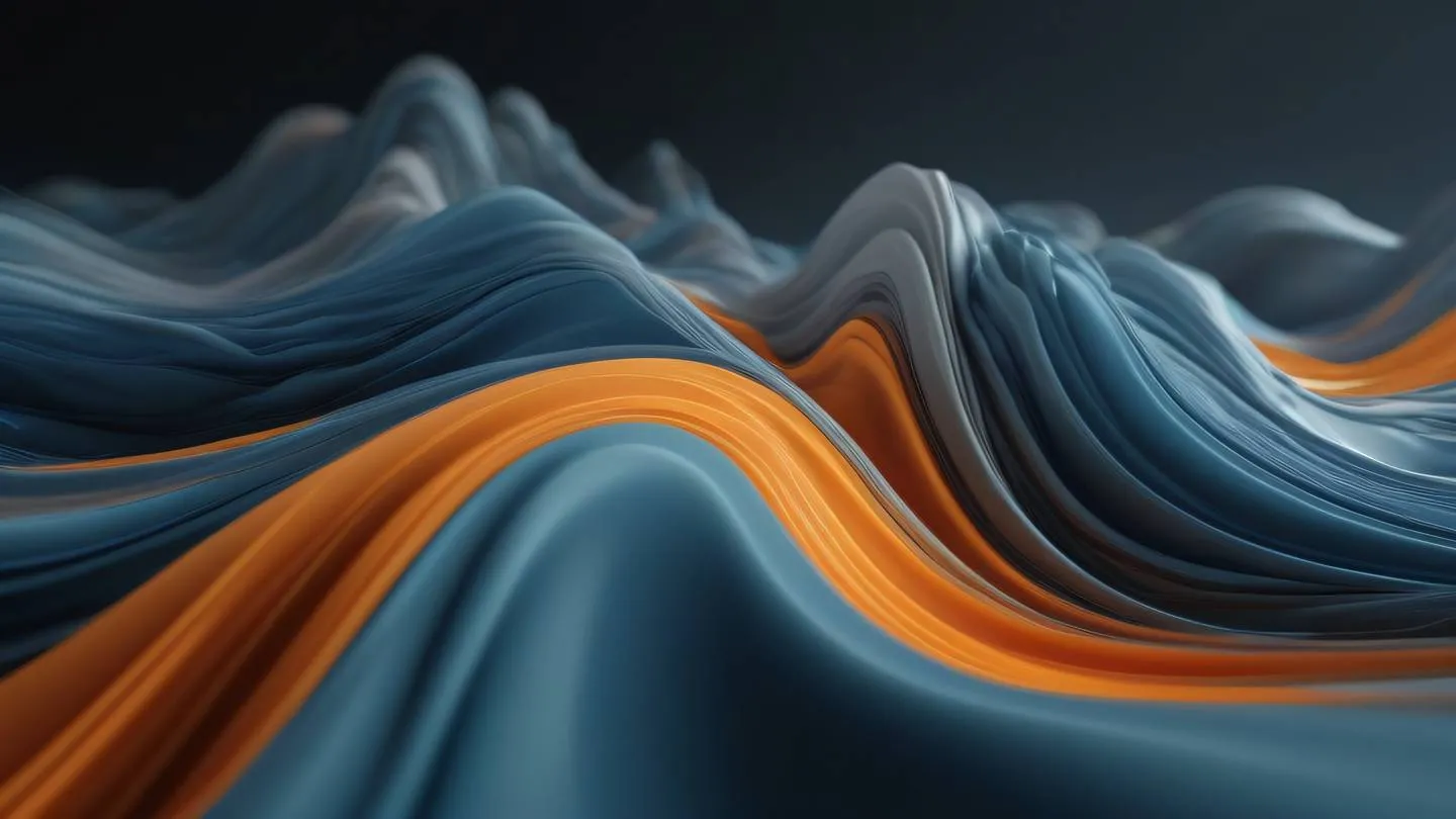 Abstract fluid motion capturing the essence of data flow featuring smooth transitions between orange and gray-blue colors high-quality ultra-realistic cinematic 8K UHD high resolution