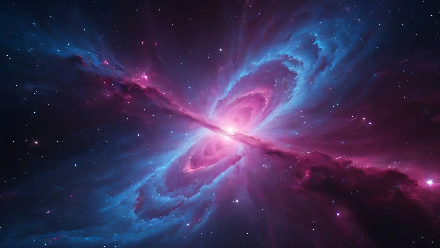 Ethereal cosmic nebula with vivid pink and electric blue colors intertwining creating a sense of technological advancement and progress high-quality ultra-realistic cinematic 8K UHD high resolution sharp and detail