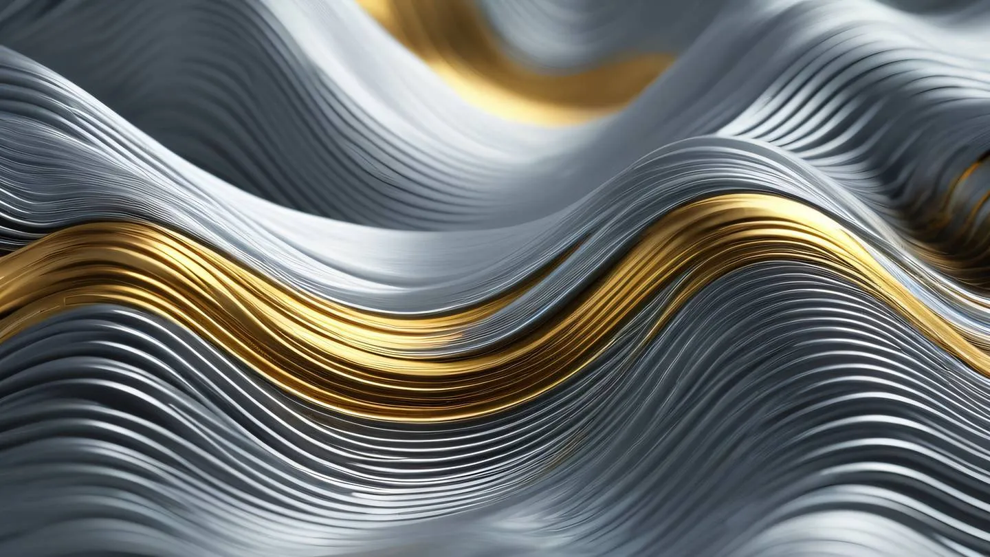 Abstract digital landscape with flowing metallic silver and shimmering gold waves representing successful data transformation with vibrant energy streams connecting geometric nodes high-quality ultra-realistic cinematic 8K UHD high resolution sharp and detail