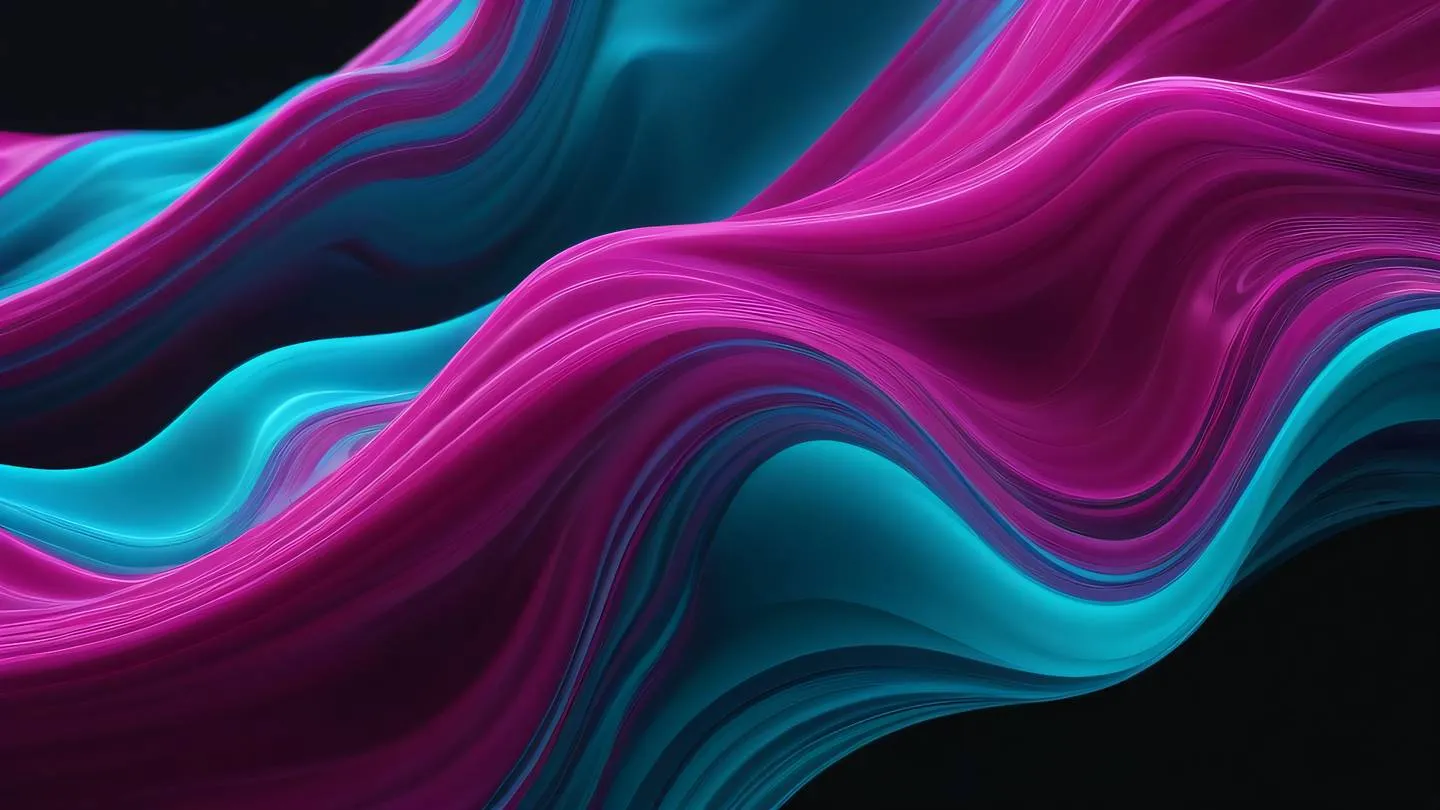 Flowing liquid patterns in bright fuchsia and cyan colors creating abstract wave-like formations against a dark background resembling a dynamic system in motion high-quality ultra-realistic cinematic 8K UHD high resolution sharp and detail