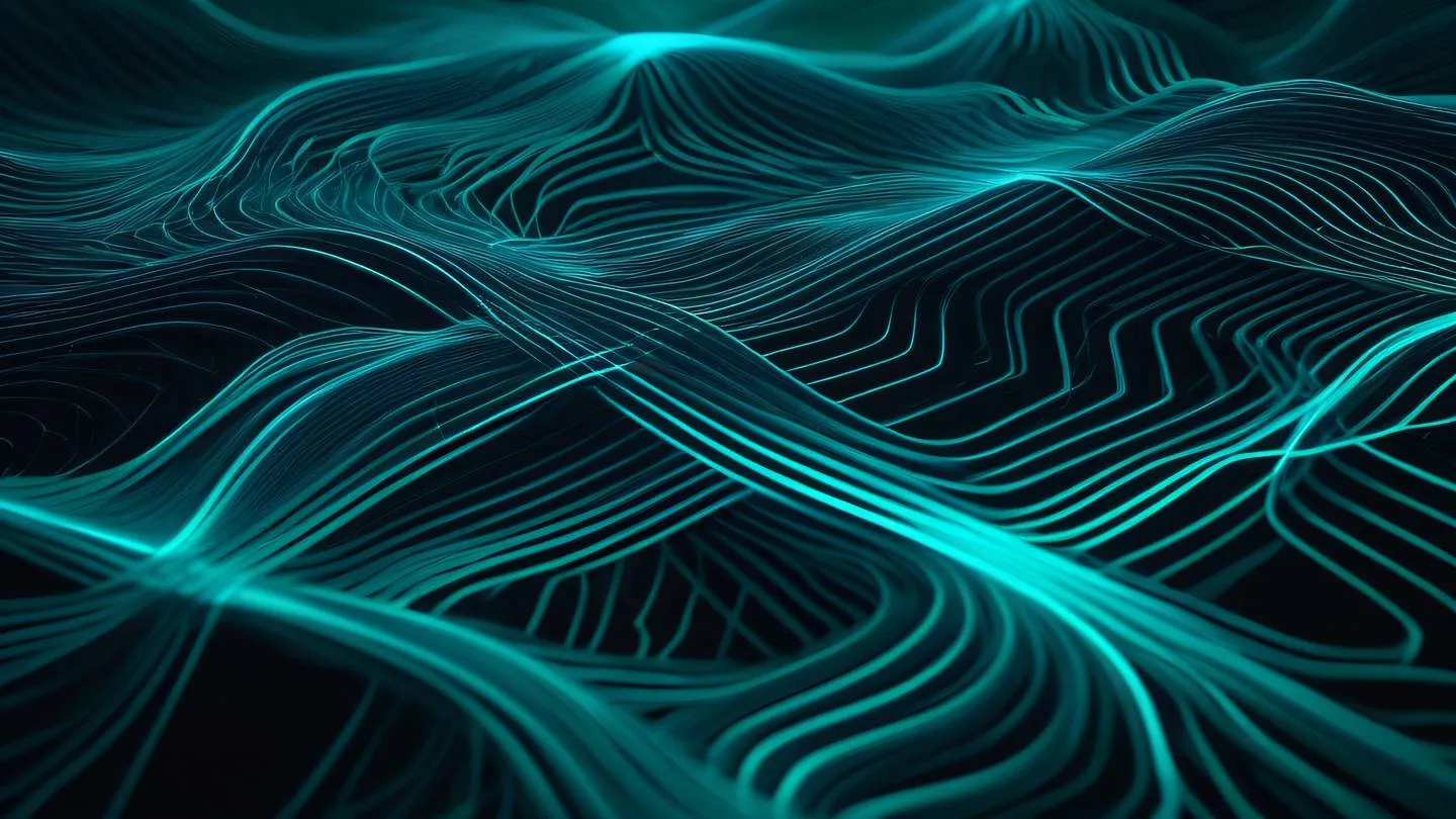 Smooth flowing lines creating an abstract network pattern with bright iridescent and cyan colors weaving together against a deep background suggesting connectivity and system harmony high-quality ultra-realistic cinematic 8K UHD high resolution sharp and detail