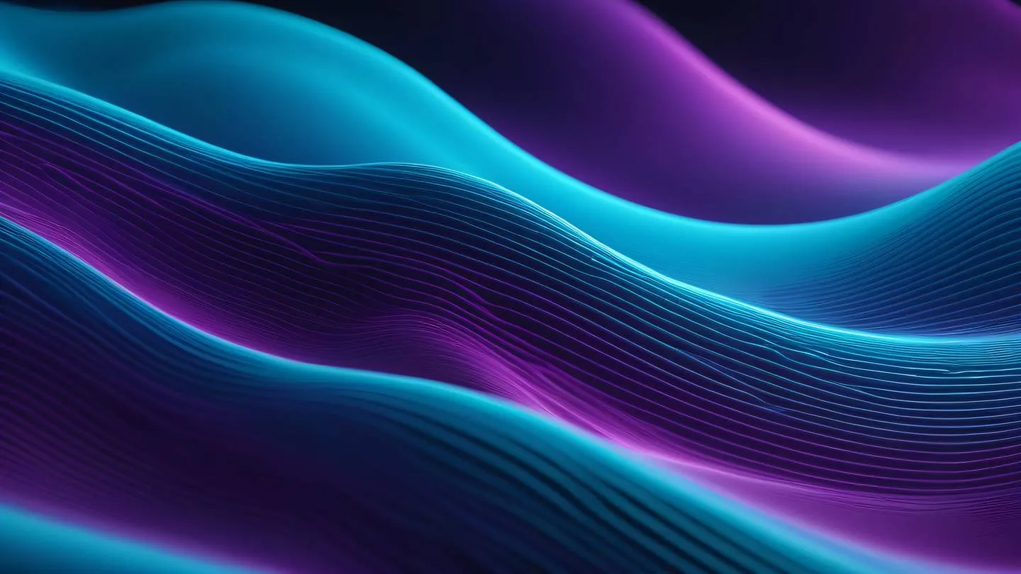 Abstract digital waves representing software testing with flowing cyan and violet gradients creating a dynamic pattern of interconnected lines and nodes high-quality ultra-realistic cinematic 8K UHD high resolution sharp and detail