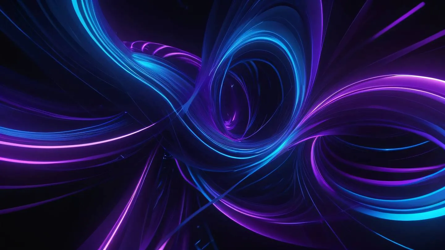 Abstract geometric shapes flowing in dynamic patterns representing continuous integration featuring bright neon blues and electric purples swirling against a dark background high-quality ultra-realistic cinematic 8K UHD high resolution sharp and detail