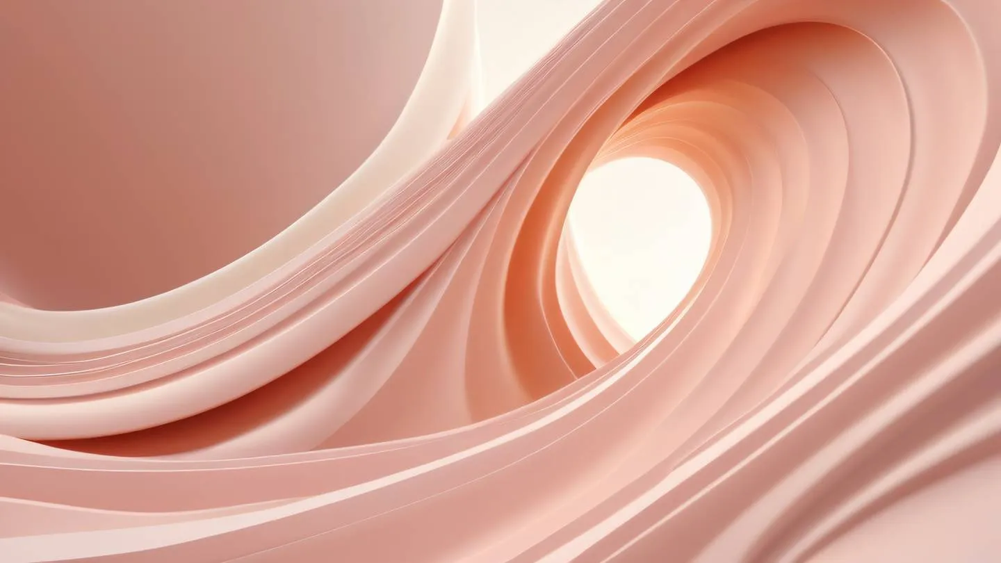 Elegant architectural curves and waves in pale rose pink soft orange and cream colors flowing through space like a ribbon high-quality ultra-realistic cinematic 8K UHD high resolution sharp and detail