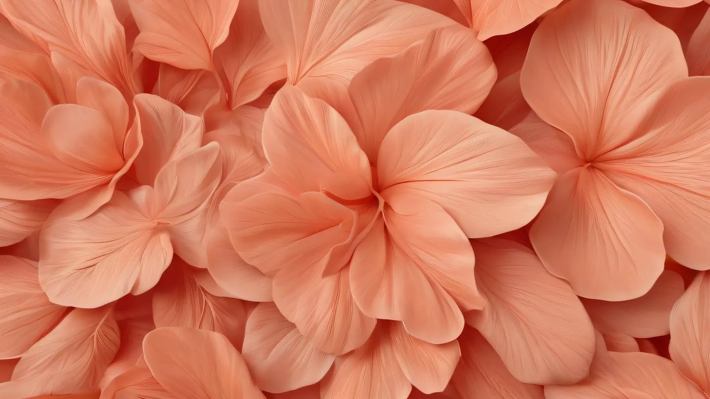 Natural organic shapes and patterns in bright coral pale peach and warm neutral tones reminiscent of abstract flower petals and leaves high-quality ultra-realistic cinematic 8K UHD high resolution sharp and detail