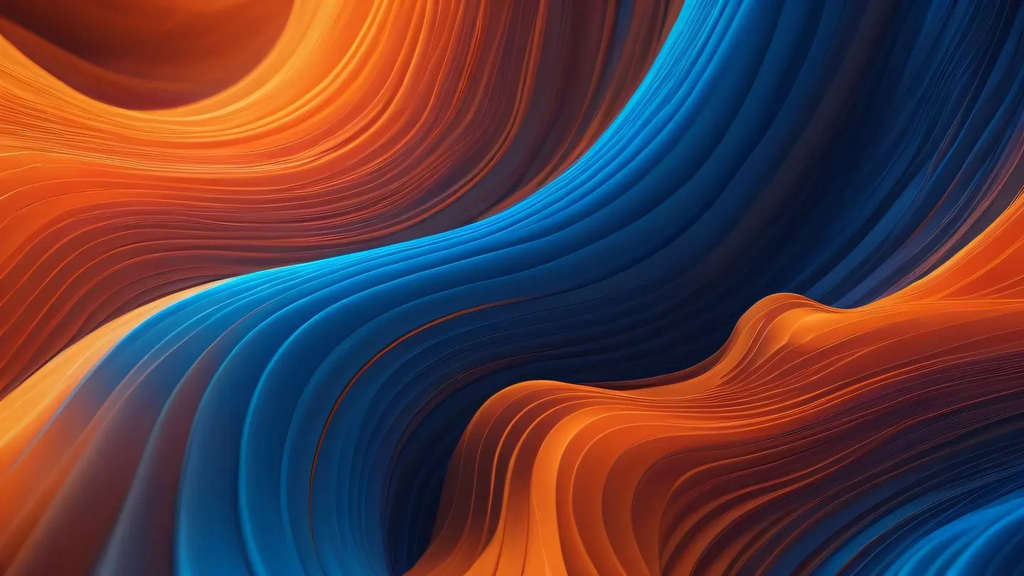 Ethereal abstract composition with flowing gradients in vibrant orange and electric blue representing harmony between code and tests featuring organic shapes and dynamic energy patterns high-quality ultra-realistic cinematic 8K UHD high resolution