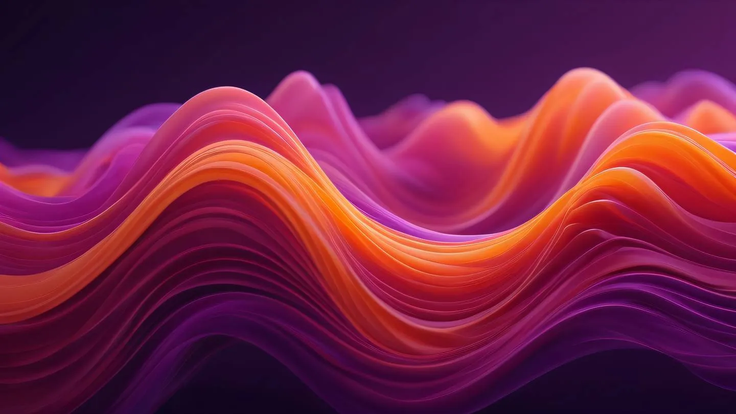 Abstract fluid waves intertwining in vibrant orange and pink hues creating dynamic motion patterns against a deep purple background high-quality ultra-realistic cinematic 8K UHD high resolution sharp and detail