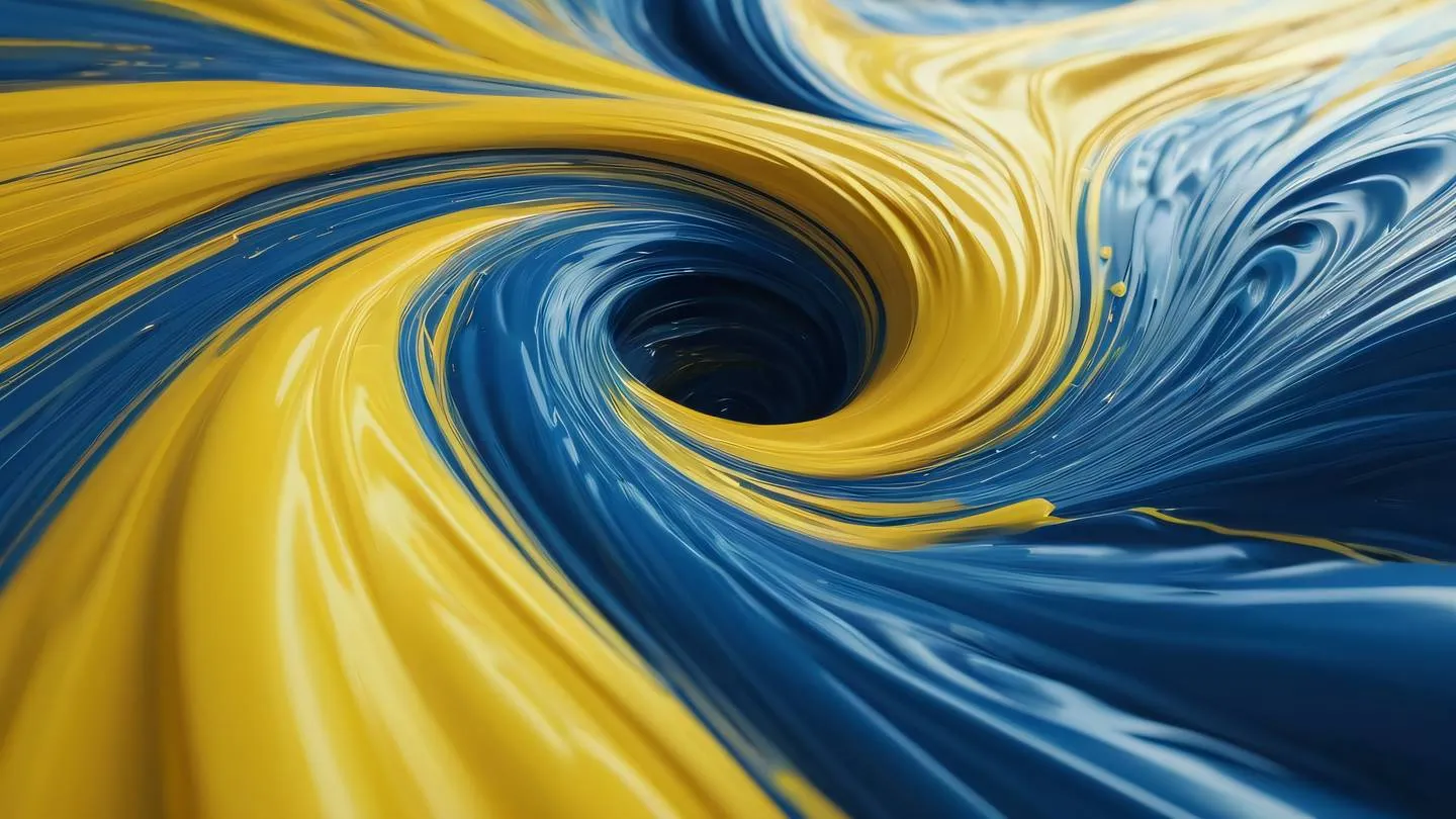 Abstract fluid motion capturing speed and efficiency with dynamic swirls and flows in sunshine yellow and sapphire blue creating a sense of movement and optimization captured from a bird's eye view high-quality ultra-realistic cinematic 8K UHD high resolution sharp and detail