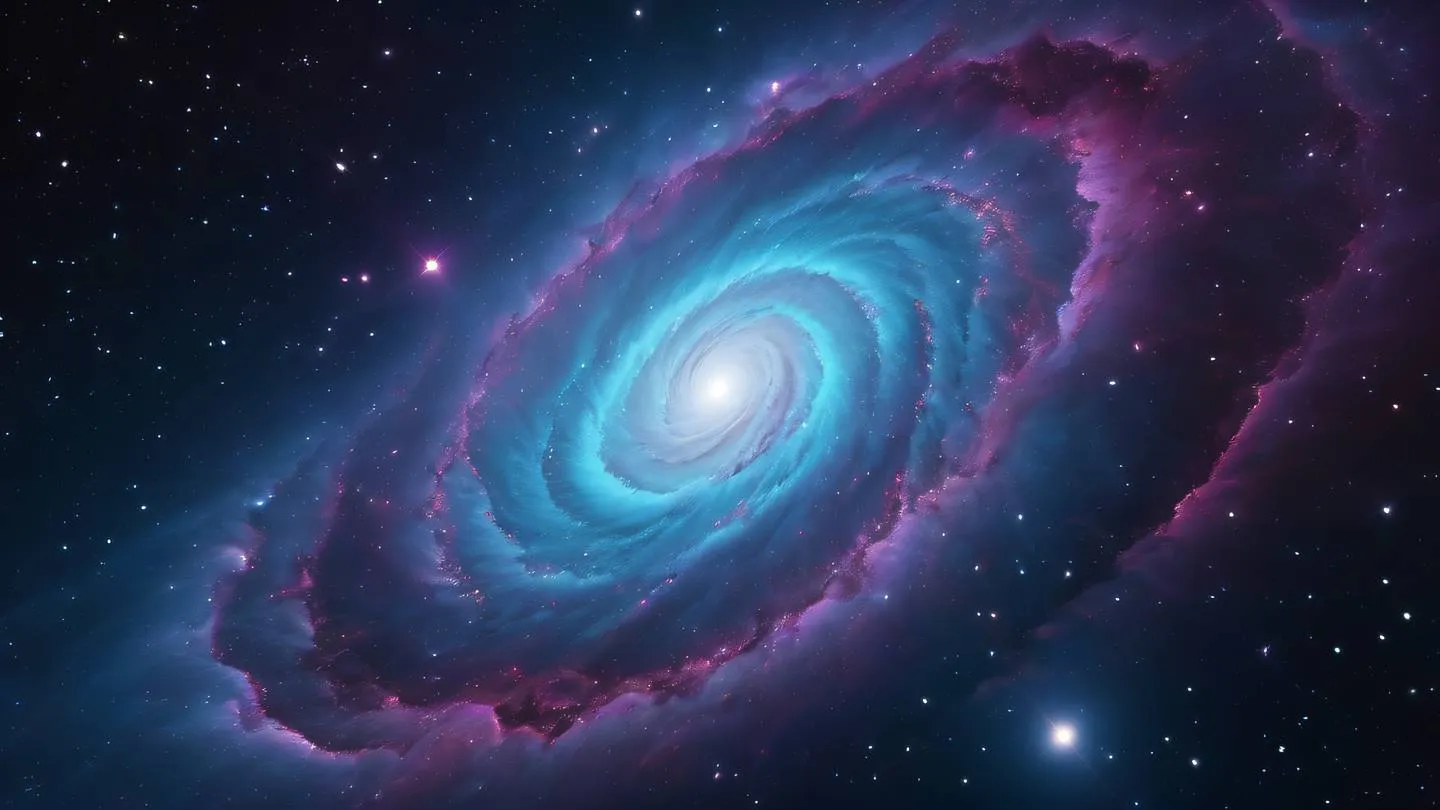 A cosmic nebula swirling with vibrant cyan and violet gases creating an ethereal pattern reminiscent of configuration patterns ultra-realistic cinematic 8K UHD high resolution sharp and detailed