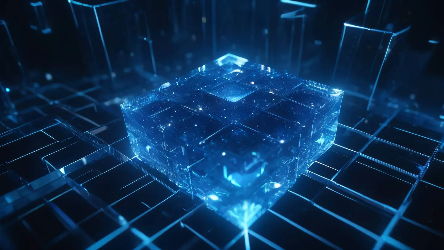 A glowing indigo crystal configuration matrix floating in space abstract geometric patterns interconnected with flowing energy lines ultra-realistic cinematic 8K UHD high resolution sharp and detail