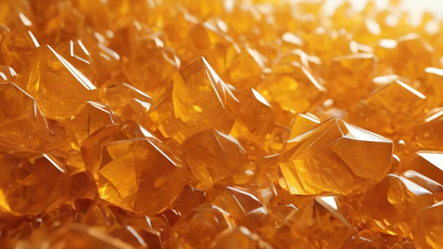 Delicate crystalline structures in amber and bright orange hues arranged in a harmonious pattern against a minimal background ultra-realistic cinematic 8K UHD high resolution sharp and detail