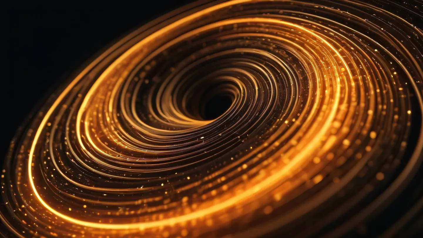 Abstract visualization of data streams merging and flowing in a spiral pattern with smooth gradients transitioning from pale gold to bright orange featuring particle effects and light trails high-quality ultra-realistic cinematic 8K UHD high resolution sharp and detail