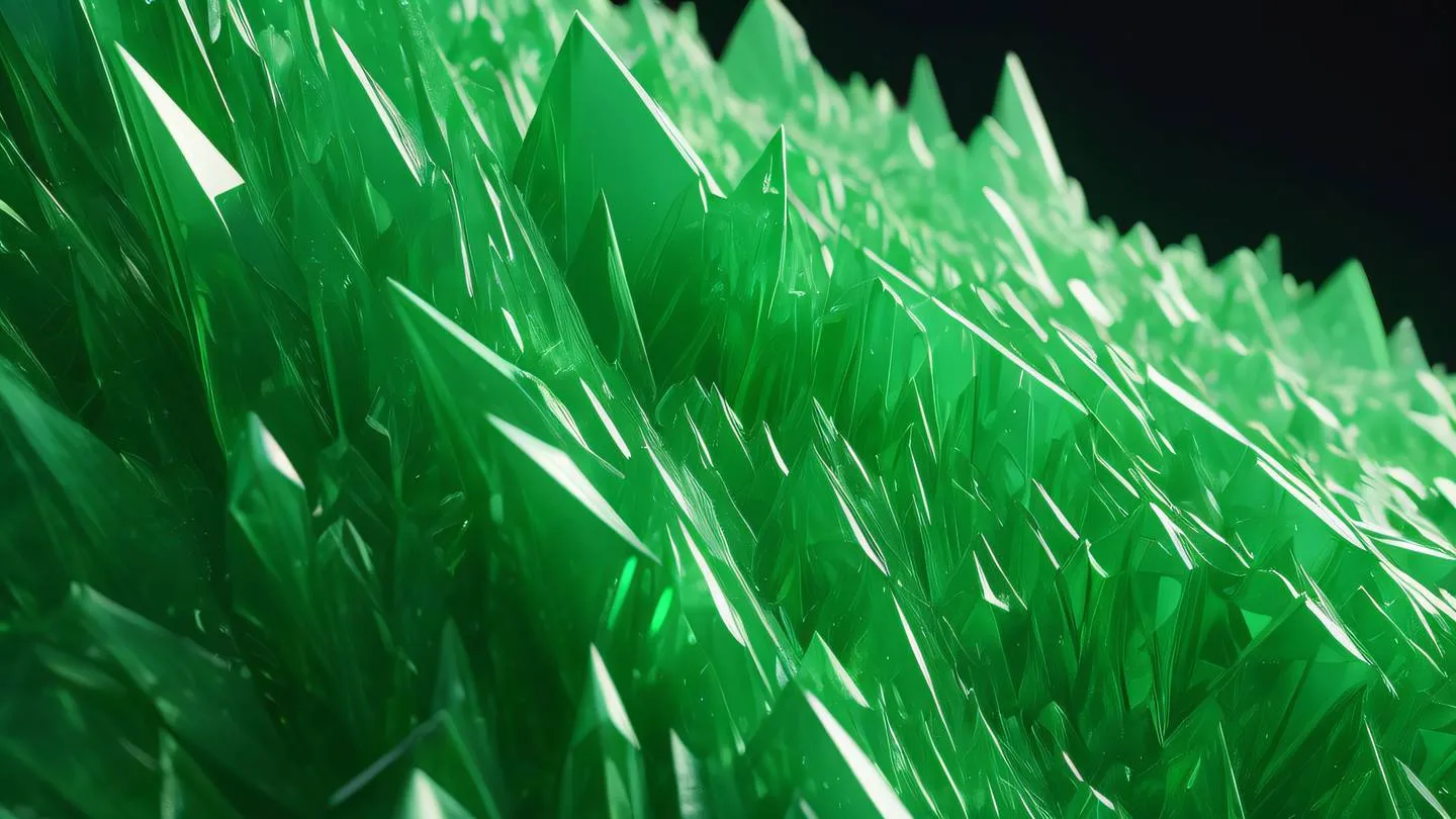 Dynamic neon green and off-white crystalline structures arranged in ascending layers viewed from a dramatic side angle high-quality ultra-realistic cinematic 8K UHD high resolution sharp and detail