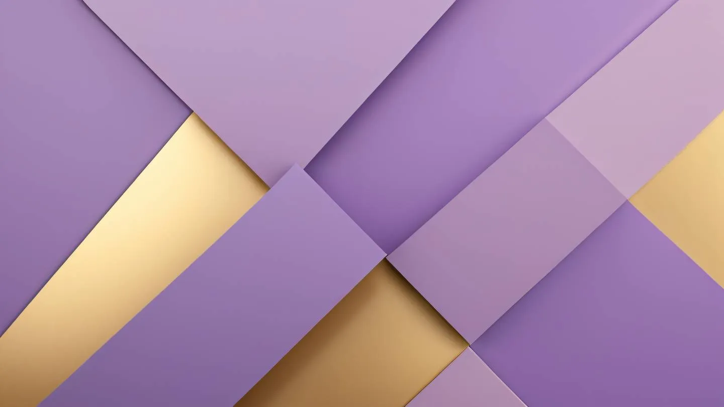 Minimalist geometric shapes and lines in gold and lilac gradient colors creating an abstract composition captured from a birds-eye view high-quality ultra-realistic cinematic 8K UHD high resolution sharp and detail